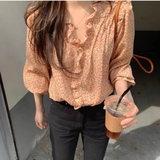 Áo bánh bèo hoa nhí cam