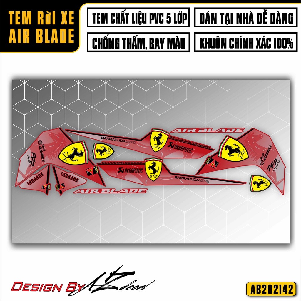Tem Rời Dán Xe Air Blade Mẫu Ferari Cực Chất | AB42 | Decal Chế Dán Xe Máy AB Chống Nước, Bền Màu