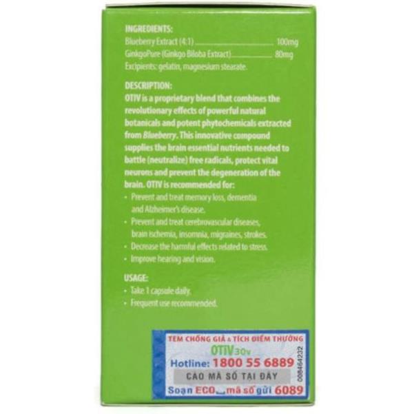 [Giá Gốc] OTiV Hỗ trợ mất ngủ, đau đầu, khó tập trung - 30 viên