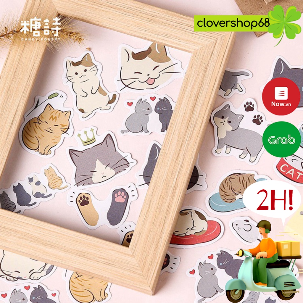 Bộ 45 sticker dán trang trí hình mèo dễ thương