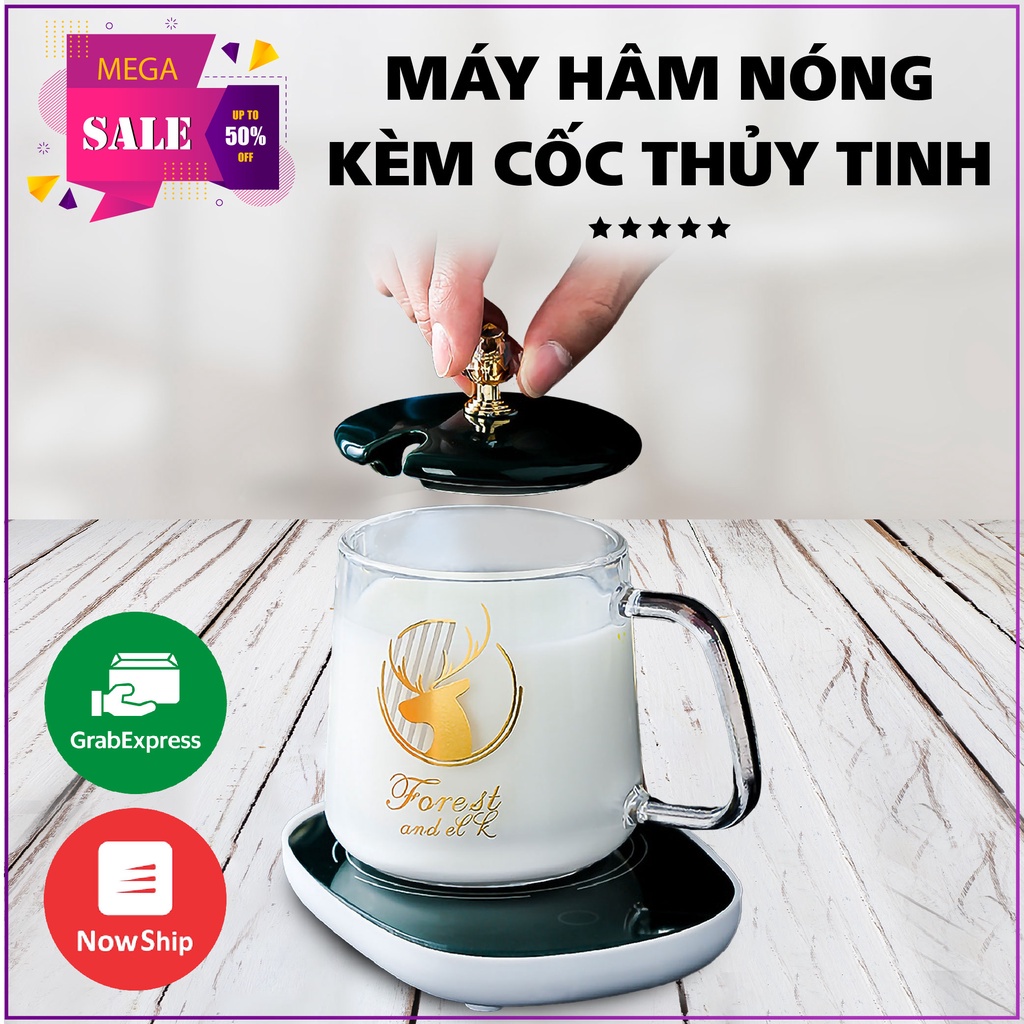 Cốc Hâm Nóng đồ uống kèm đế điện, cafe, hâm sữa + Tặng kèm thìa vàng