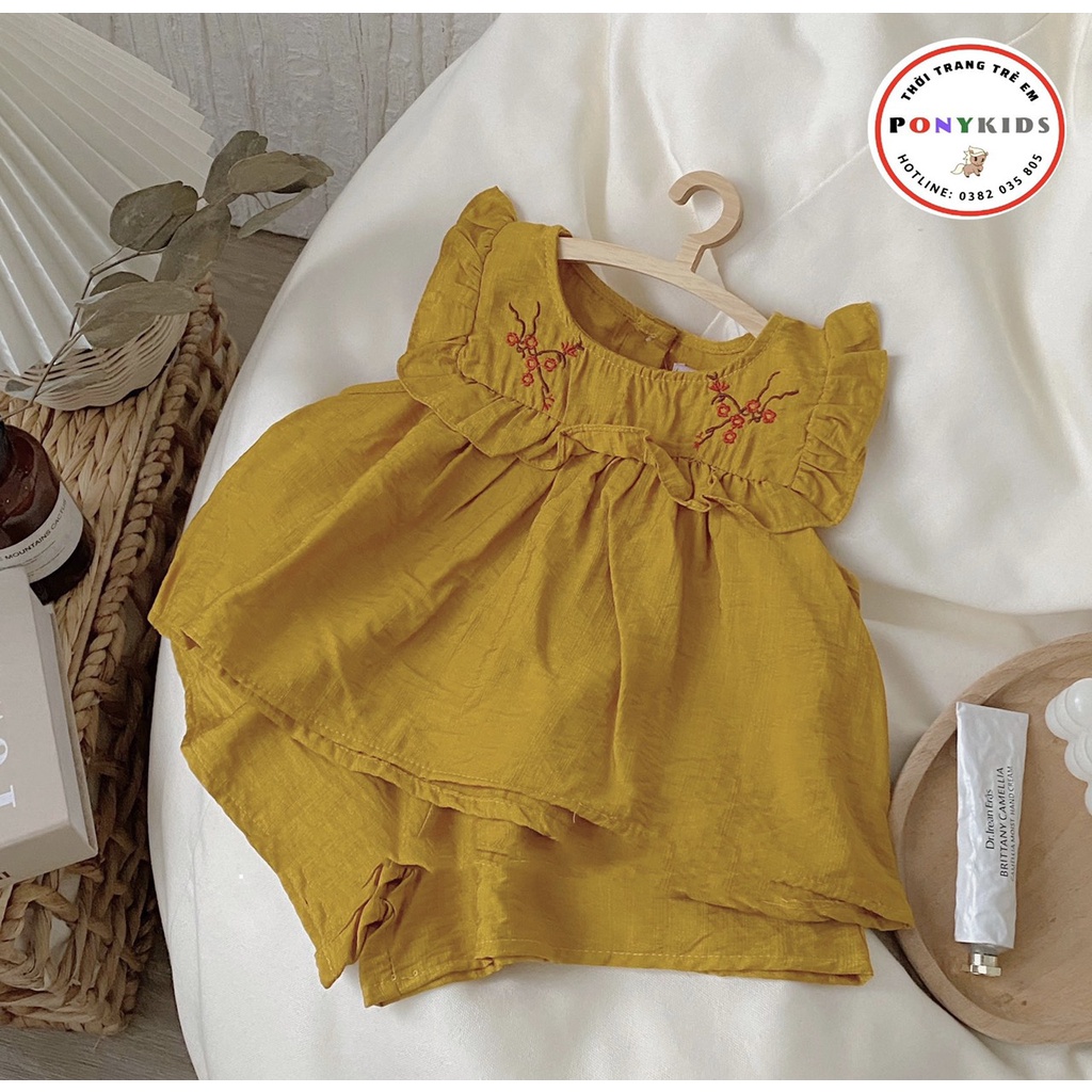Bộ cộc tay sát nách bộ đồ ba lỗ babydoll cho bé gái chất đũi xước thoáng mát