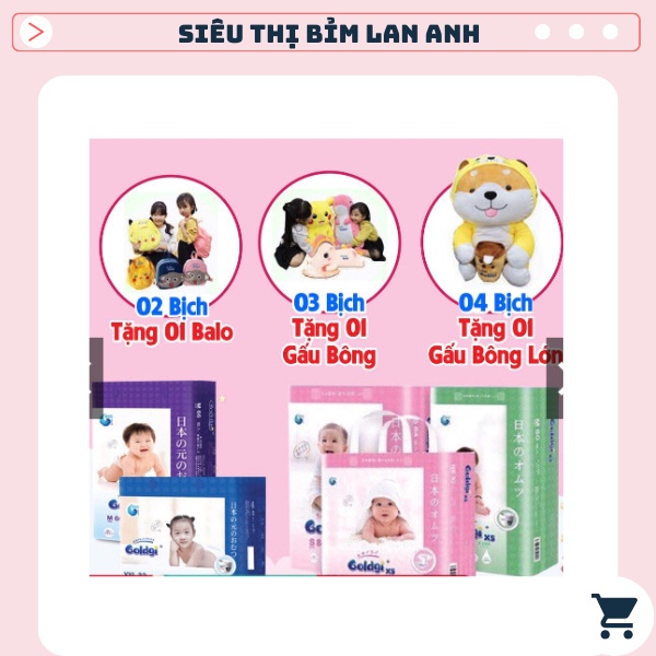 Bỉm dán/quần Goldgi+ Goldgi X5 Nhật size Nb92/S84/M66/M60/L56/L48/XL46/XL44/XXL34