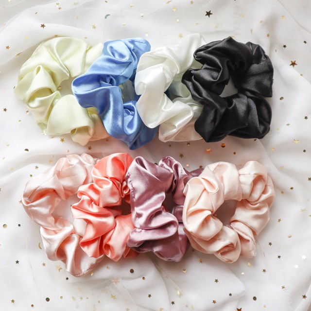 Buộc tóc lụa scrunchies mẫu trơn