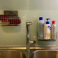 Kệ/giỏ đựng miếng rửa chén bát inox dán tường Siêu Chắc, có khay hứng nước.