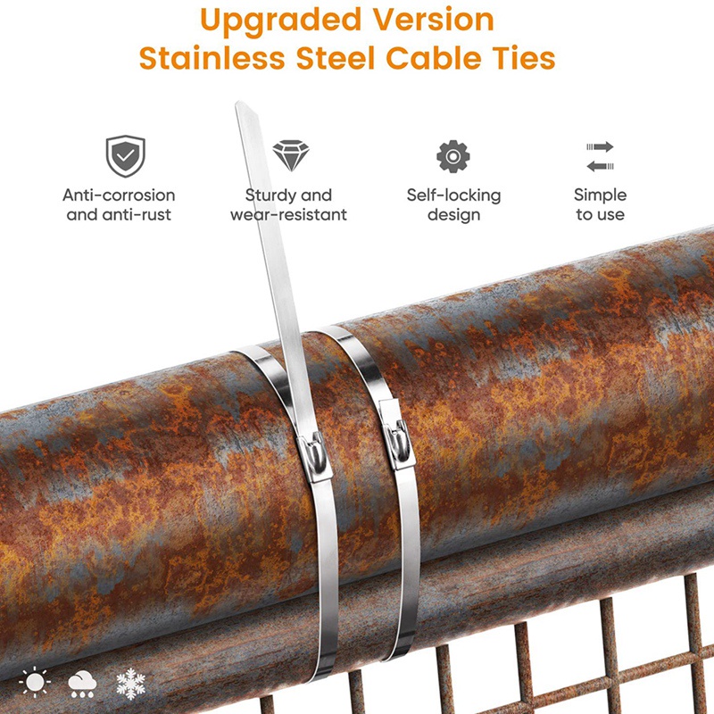 100 cái Dây buộc hàng rào liên kết chuỗi , Dây buộc Zip bằng thép không gỉ tự khóa đa năng cho vườn ngoài trời Trang trại hàng rào lồng vật nuôi