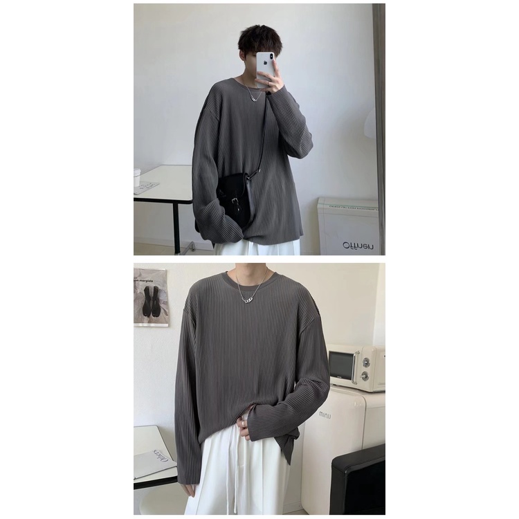 Áo sweater Tay Dài Kẻ Sọc Xếp Ly Phong Cách Hong Kong Cho Nam
