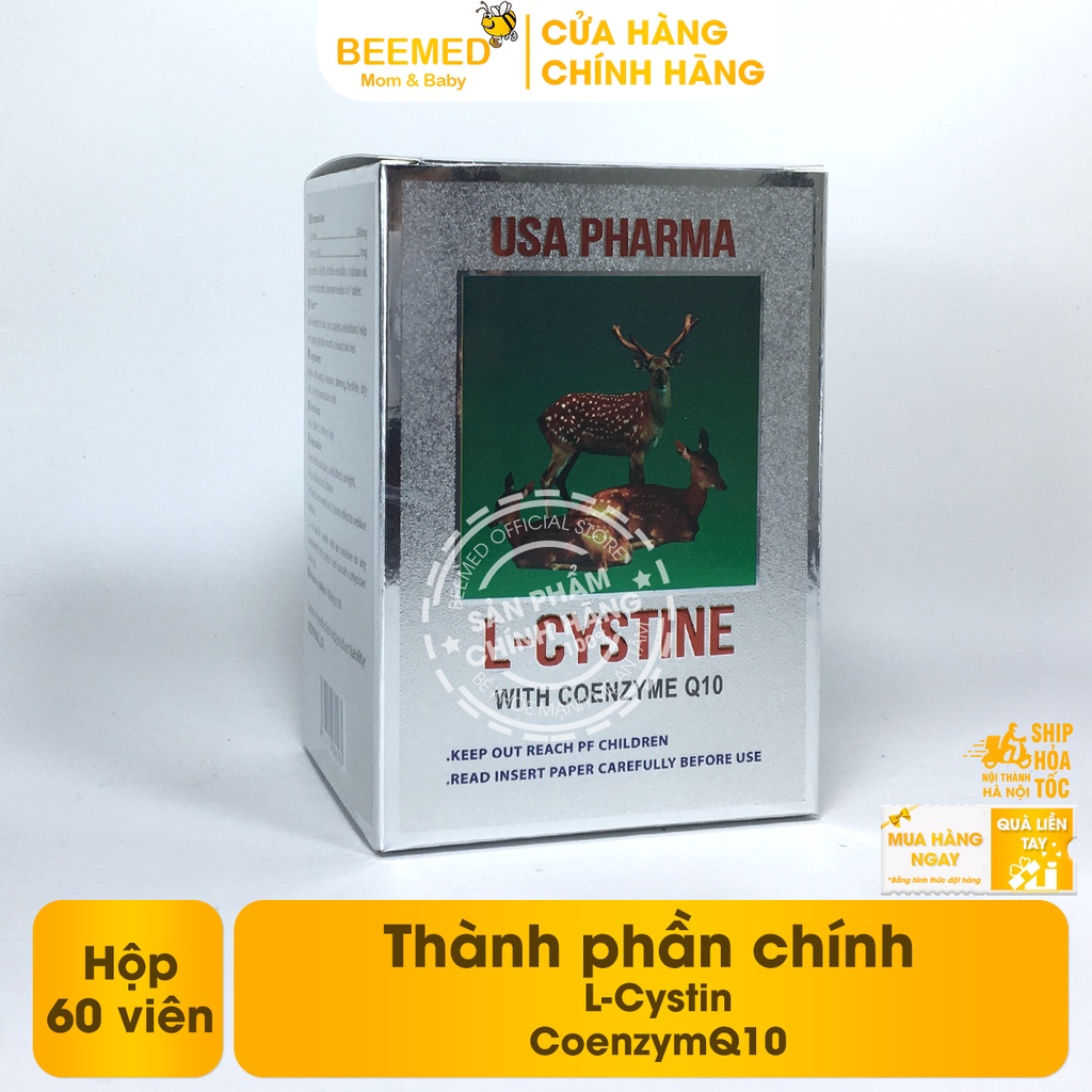 L Cystine Hộp 60 viên 500mg hỗ trợ làm đẹp da, giảm rụng tóc , hết nám, tàn nhang, có thêm Coenzym Q10