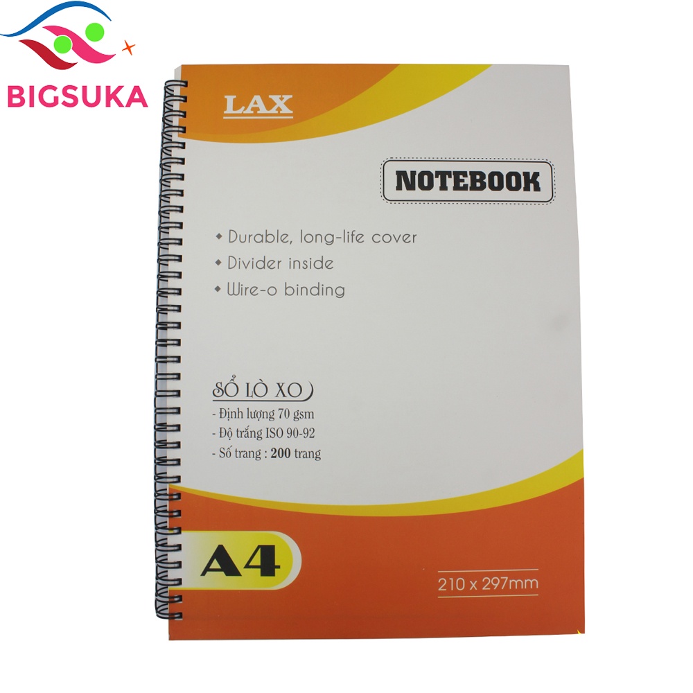 Sổ lò xo A4 kẻ ngang 200 trang LAX - Sổ ghi chép cầm tay tiện lợi BIGSUKA