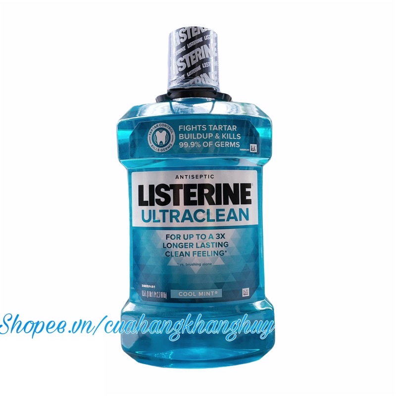 Nước súc miệng Listerine Ultraclean Antiseptic Cool Mint 1.5 lít của Mỹ