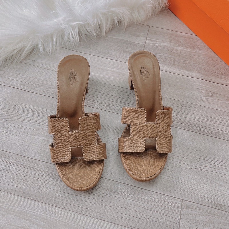 Bán Sỉ- Dép nữ cao gót quai mềm chữ H gót vuông vân gỗ 5cm