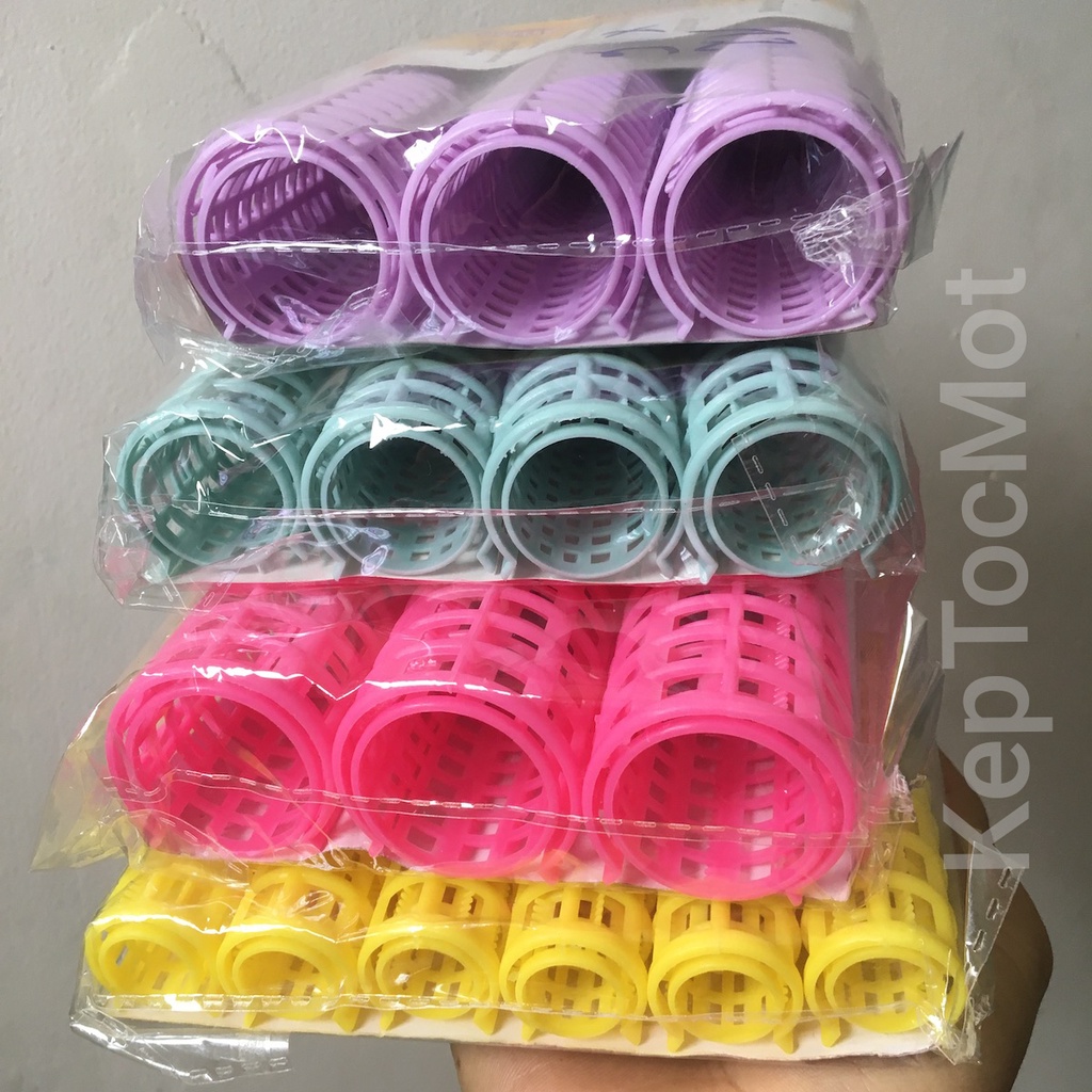 Lô gai uốn tóc ống cuốn tự dính 2 lớp nhiều size 6 8 12 cái để nhuộm tóc, làm xoăn tóc