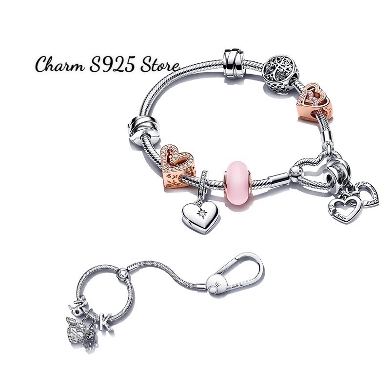 charm pan treo trái tim đính đá mở ra bạc s925 cao cấp