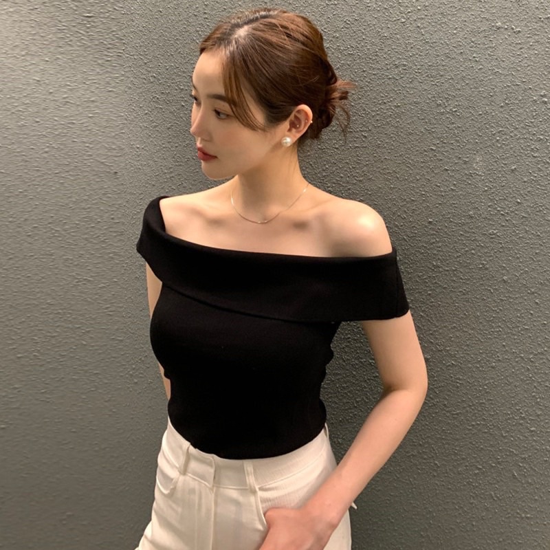 Áo kiểu thun trễ vai ngắn croptop cho nữ form ôm sexy