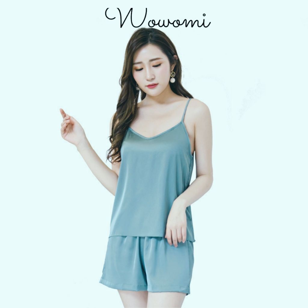 Đồ Bộ Ngủ Mặc Nhà Hai Dây Lụa Trơn Cao Cấp WOWOMI