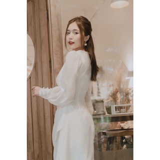 Đầm tay phồng cổ tim xếp ly eo cao cấp