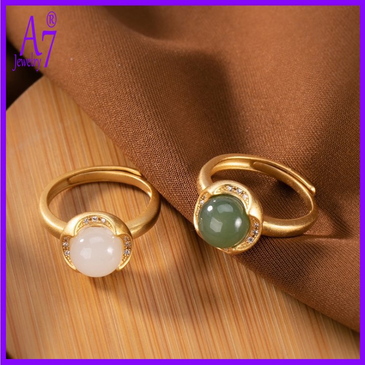 Nhẫn Bạc 925 Đính Hạt Ngọc Bích Màu Xám Thời Trang Cho Nữ A7 S925