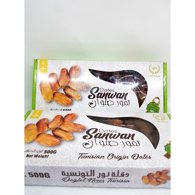 Chà Là NGUYÊN CÀNH Deglet Nour và Dates Sanwan Tusnisia hộp 500gram