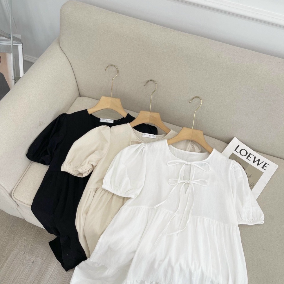 Váy xuông babydoll tay bồng nữ đan dây ngựa buộc nơ phong cách hàn quốc trẻ trung V104 coco land sang chảnh. trendy hot