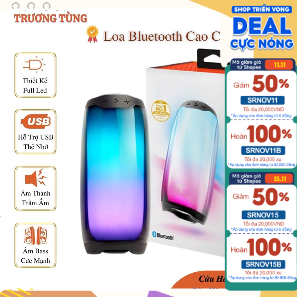 Loa Bluetooth pulse 4 - Loa mini không dây xách tay mang đi cao cấp Full Led 12 chế độ. Âm Thanh Trầm Ấm Bass Cực mạnh