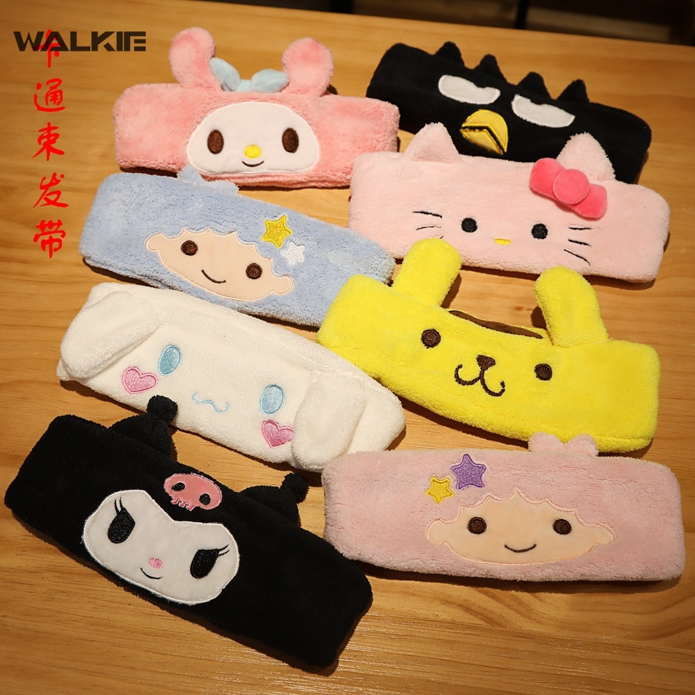 Băng Đô Rửa Mặt/Trang Điểm Hình Búp Bê Nhồi Bông Kuromi hello kitty Co Giãn Cho Nữ