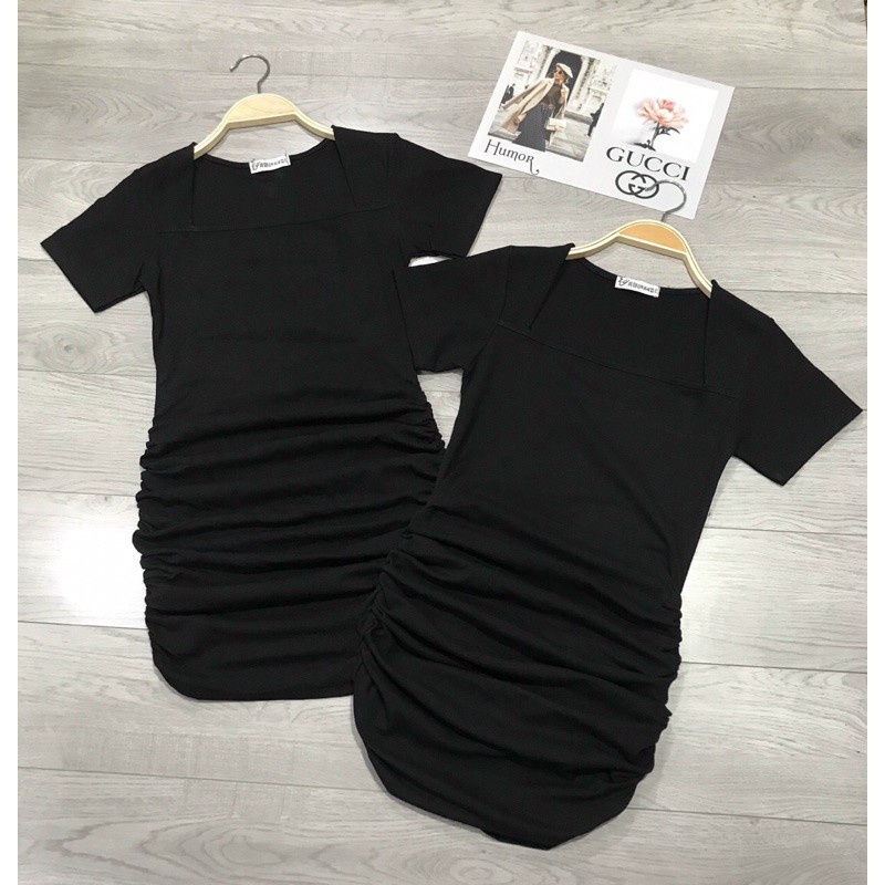 [Còn trắng, be] Váy body cổ vuông dáng nhún dúm sườn | BigBuy360 - bigbuy360.vn