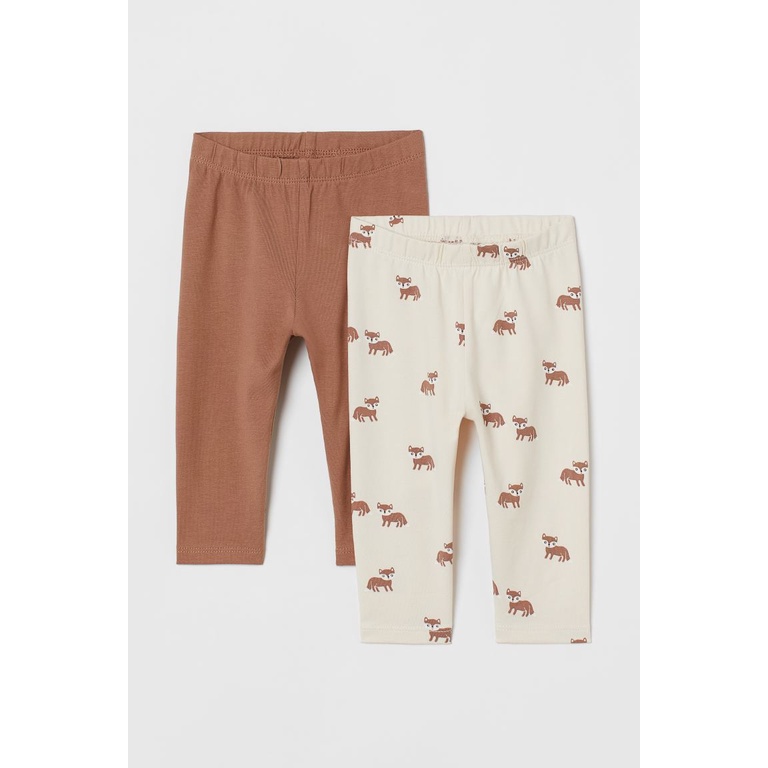 Set 2 quần cotton nâu/be họa tiết HM UK