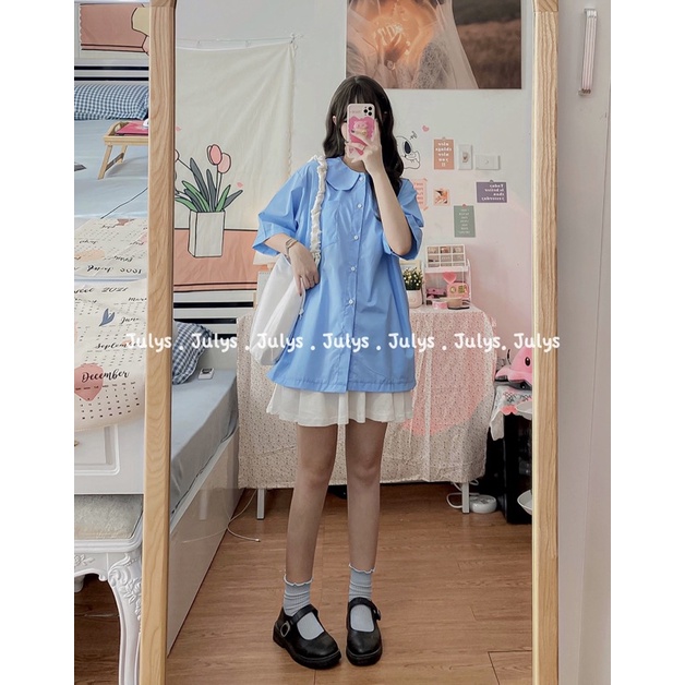 Sơ mi thô cổ sen form rộng (ảnh thật shop chụp kèm video)