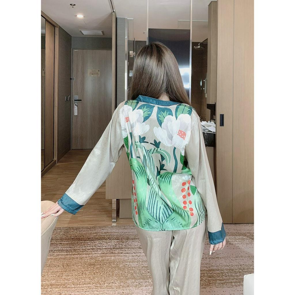 ĐỒ BỘ PYJAMA NỮ XƯỚC hoa xanh - đồ bộ mặc nhà