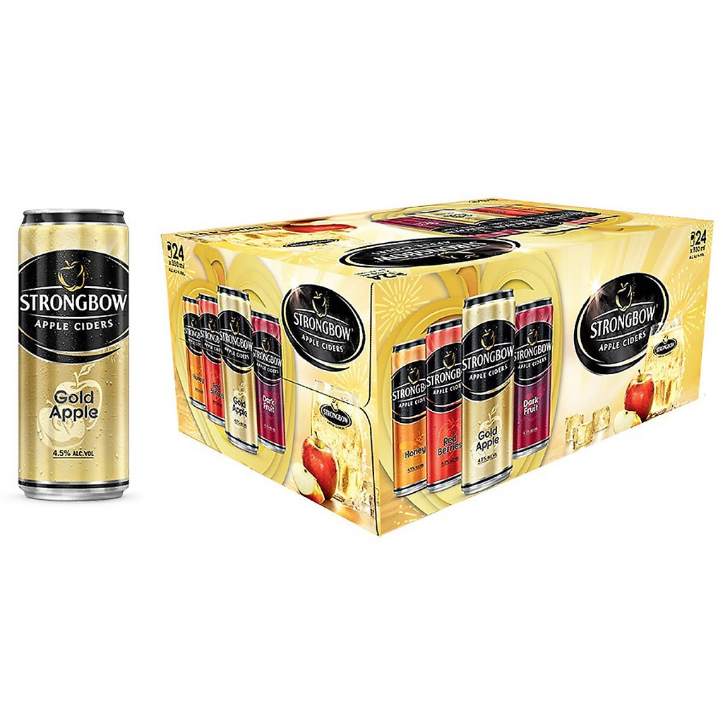 Lốc 6 lon nước táo lên men Strongbow vị Táo nguyên bảng/Mật ong/Dâu đỏ/Dâu đen(dark fruit) 330ml/lon