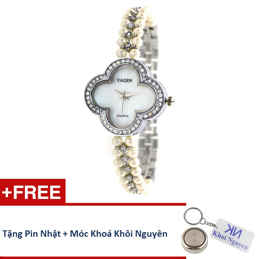 Đồng Hồ Nữ YAQIN 6119 Dây Thép Ngọc Trai + Tặng pin Nhật, Móc Khóa