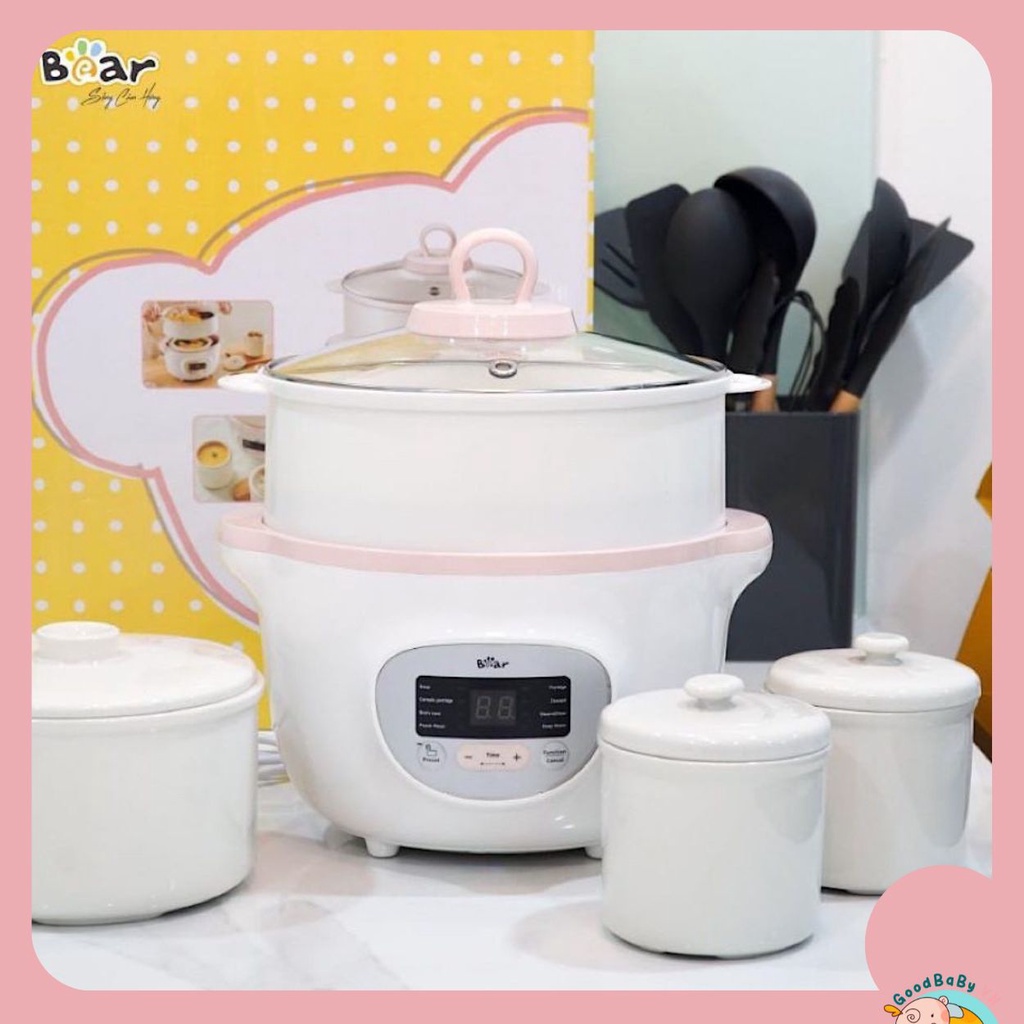 Nồi nấu cháo chậm Bear, nồi nấu cháo ninh hầm cách thủy đa năng cho bé ĂN DẶM Bear 1,6 lít Goodbabyvn