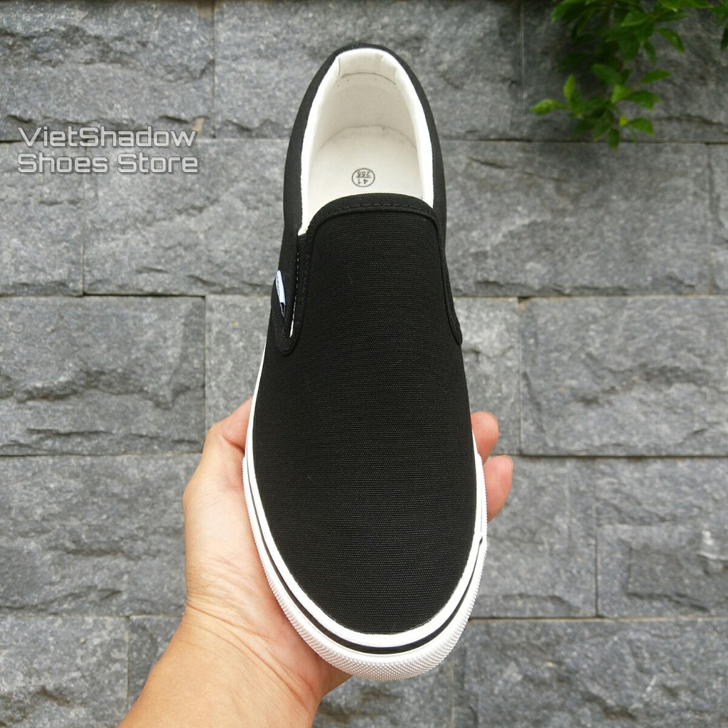Slip on nam | Giày lười vải nam - Vải thô 2 màu full đen và đen đế trắng - Mã SP 17 | BigBuy360 - bigbuy360.vn
