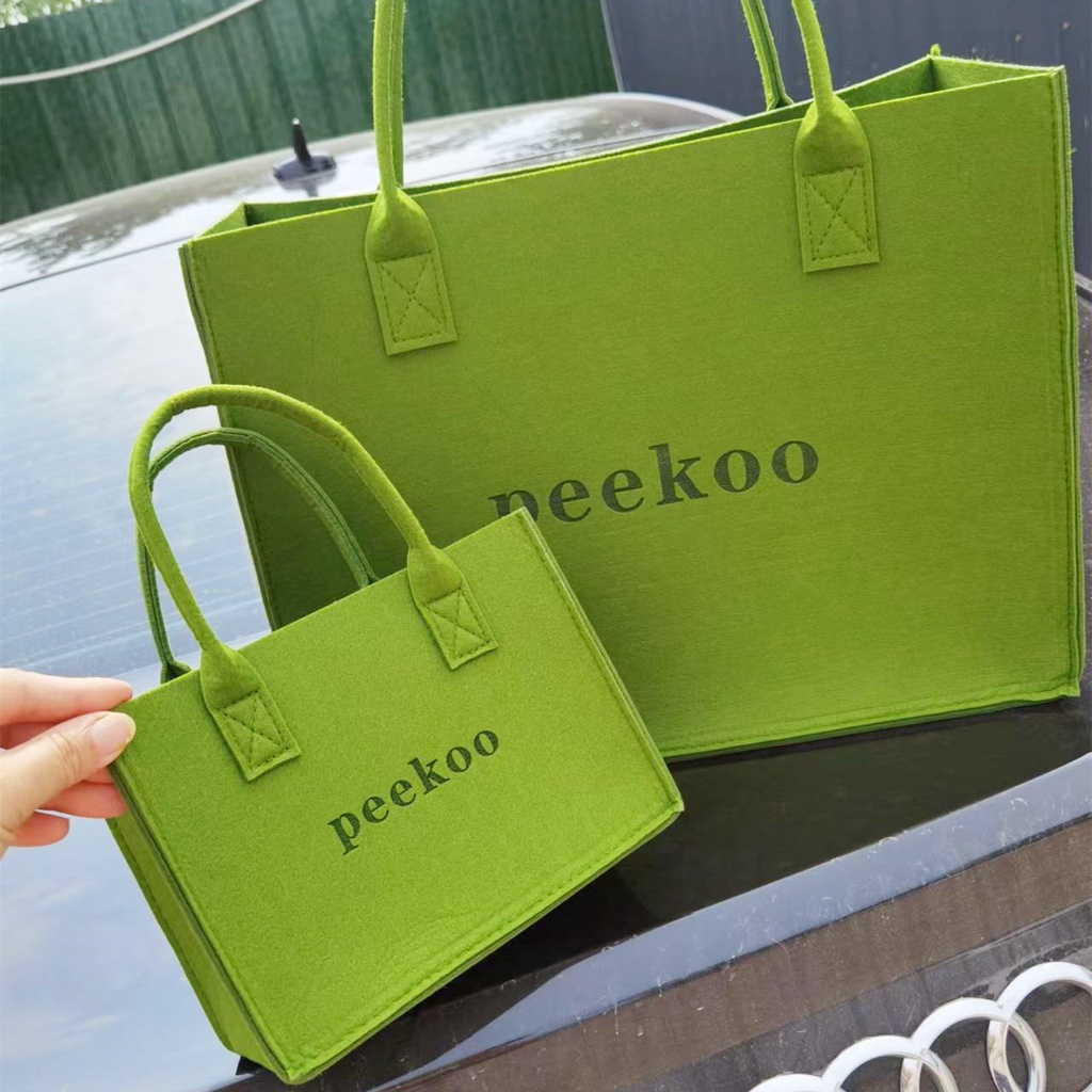 Túi xách PEEKOO màu xanh thời thượng túi tote vải nỉ in chữ đeo vai với ngăn chứa rộng dùng đi làm đi chơi