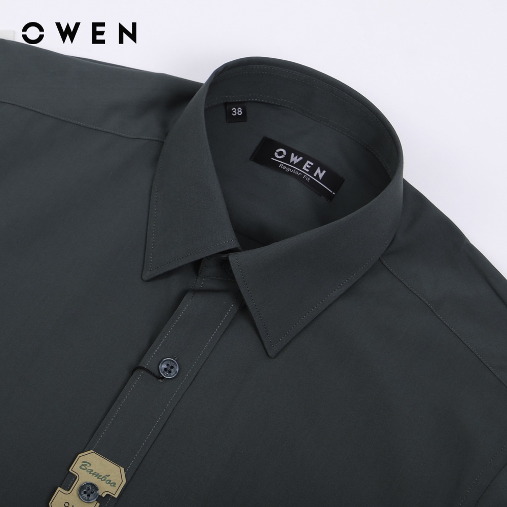 OWEN - Áo sơ mi dài tay Regular Fit màu Xanh rêu Bamboo - AR221060DT