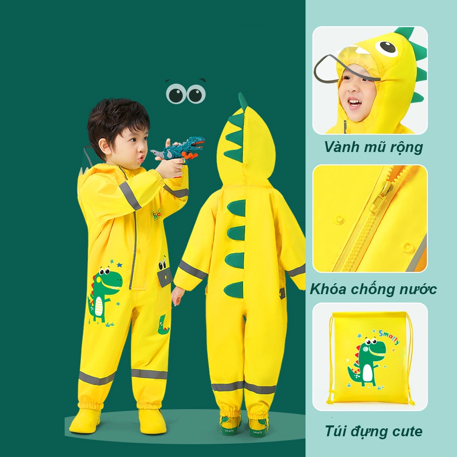 Áo Mưa Body Smally Cao Cấp Cho Bé Gái Và Bé Trai Hình Pony Hồng và Khủng Long Vàng Dễ Thương