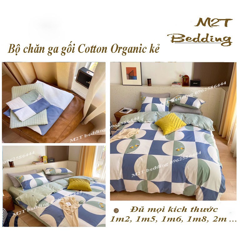 Bộ chăn ga gối Cotton Organic Bo Decor ga gối cotton Hàn Quốc kẻ 2021 miễn phí bo chun grap giường