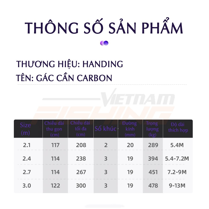 Gác cần carbon cao cấp Handing Power - Hàng chính hãng