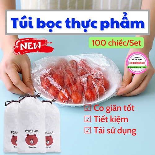 [Set 100 chiếc] Túi bọc thực phẩm ☘ Màng bọc thức ăn co giãn nilon PE bo chun siêu dai tái sử dụng an toàn tiện lợi