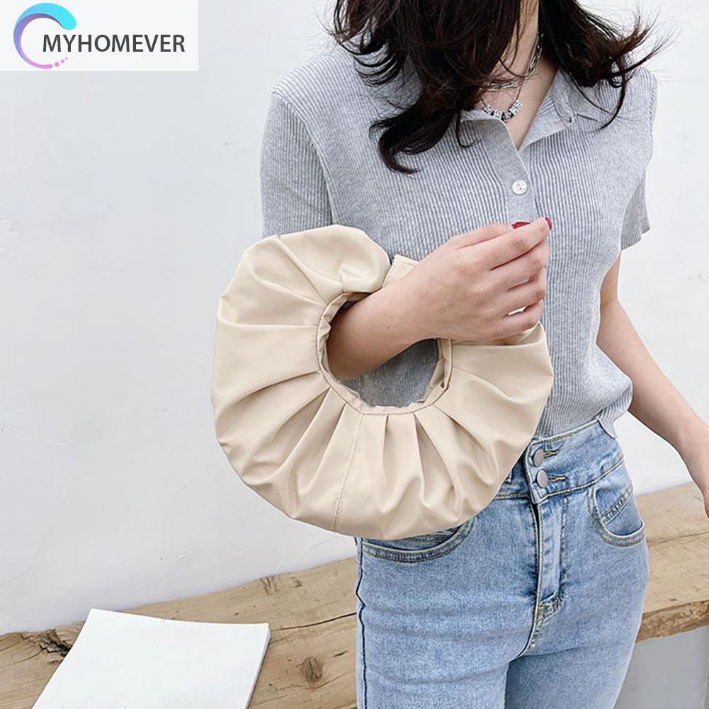 Túi Xách Da Pu Hình Tròn Xếp Ly Nhỏ Xinh Thời Trang Cho Bạn Gái