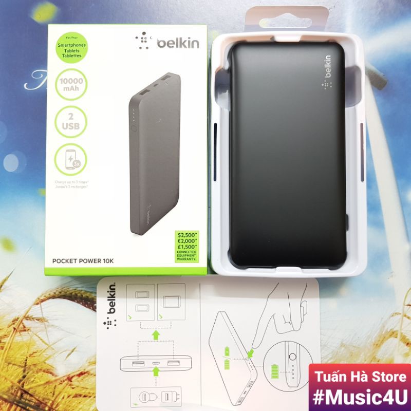 Sạc pin dự phòng Belkin Pocket Power 10000mAh - F7U020BT, chuẩn MFI [Music4U]