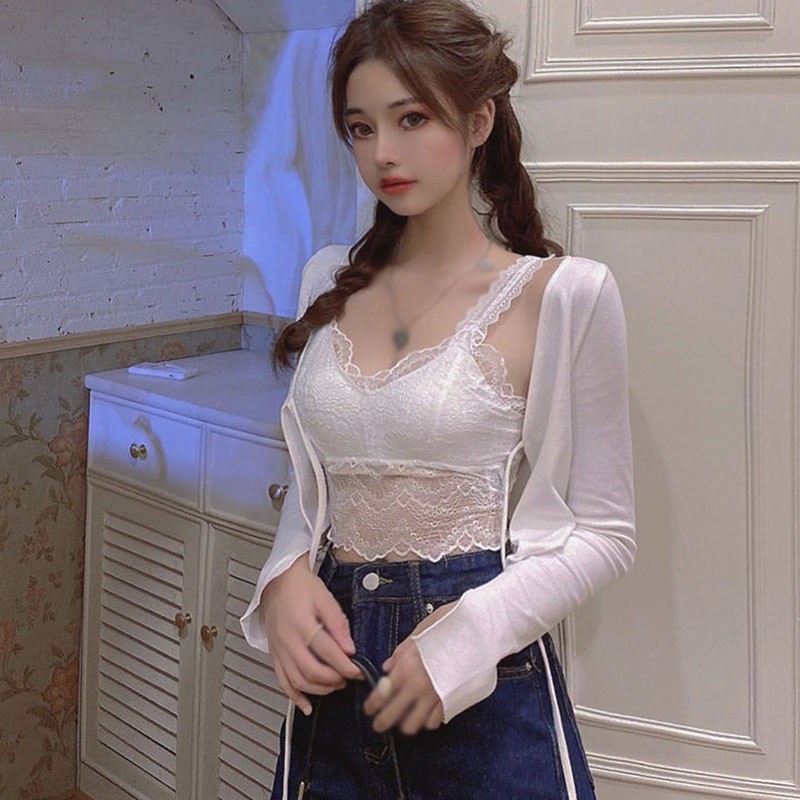 Áo Khoác Cardigan Dệt Kim Phối Ren Xinh Xắn Cho Nữ | BigBuy360 - bigbuy360.vn