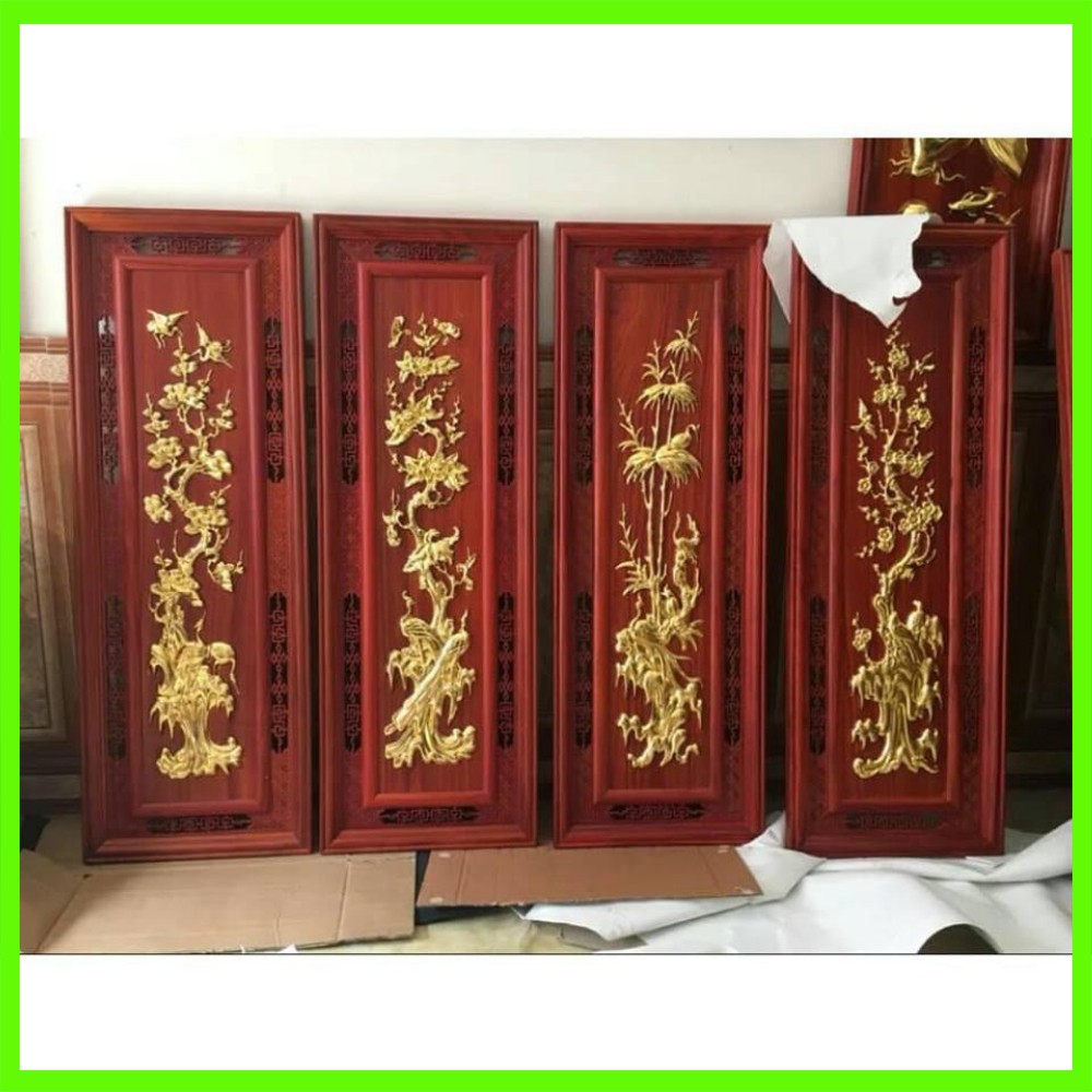 Bộ tranh gỗ hương tứ quý rát vàng tùng cúc trúc mai giá rẻ bất ngờ 38 x 108 x 3cm