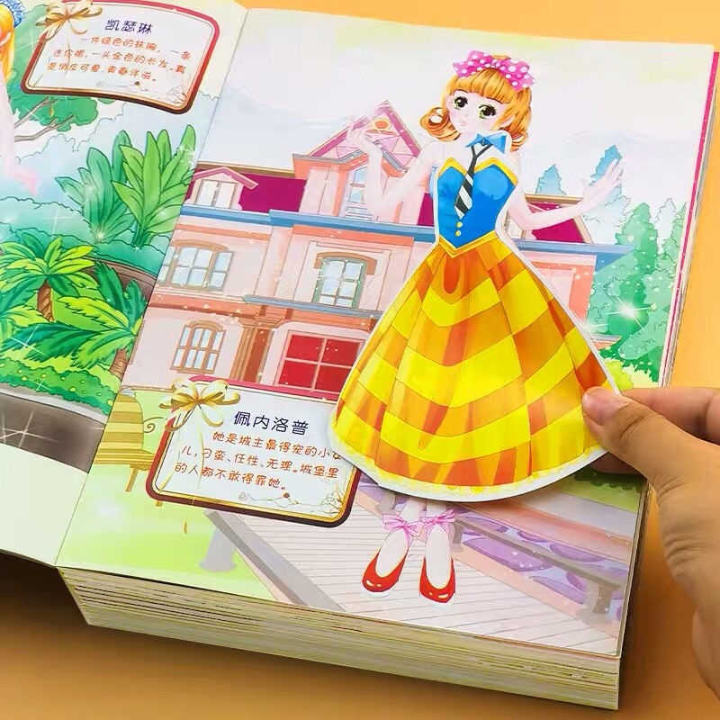 Sách Hình Dán Công Chúa Mặc Đầm Ba Chiều Kích Thước Lớn Cải Thiện Sự Tập Trung Giáo Dục Sớm Cho Bé Gái 0-6 Tuổi
