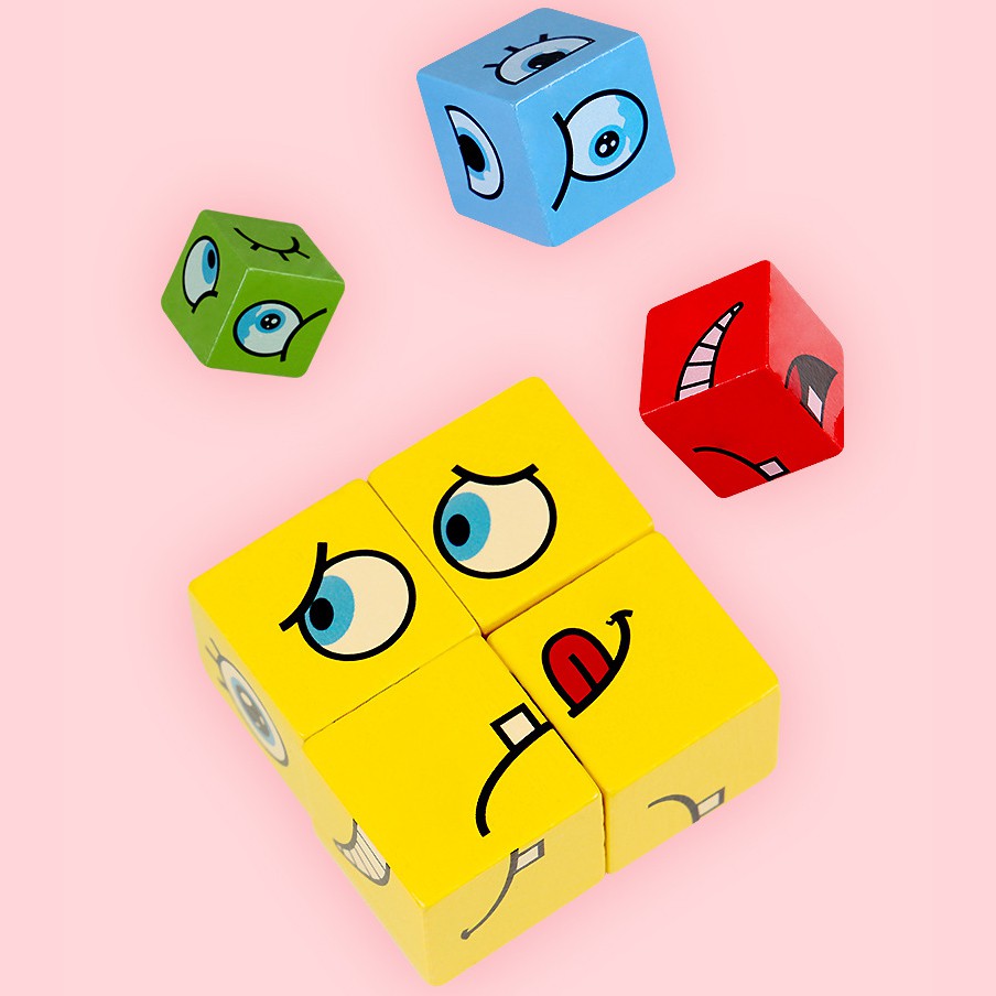 Đồ chơi gỗ Rubik xếp hình biểu cảm khuôn mặt cực HOT 2021 (tặng kèm chuông)