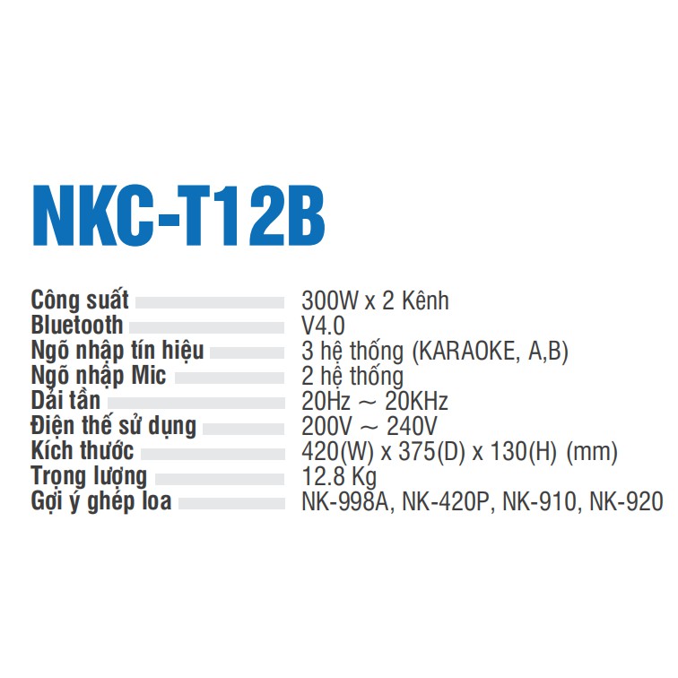 Ampli NIKOCHI NKC-T12B - Công suất 600W, Kết nối Bluetooth