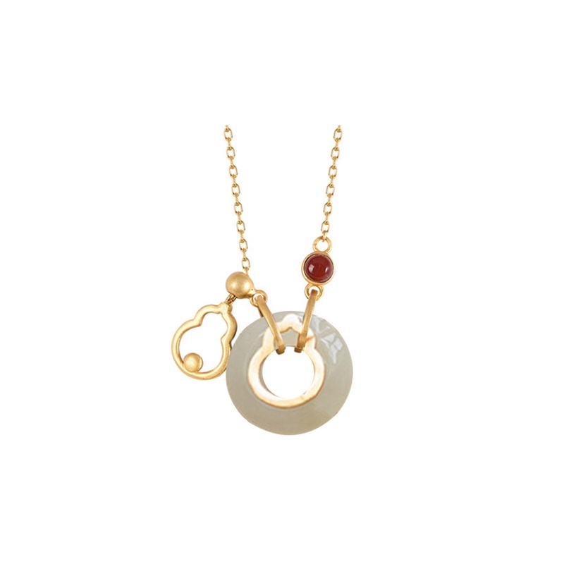 Fancy Vòng Cổ Mặt Đá Ngọc Bích Vàng Hetian Khóa An Toàn Cỡ Nhỏ Thời Trang Cổ Điển Dành Cho Bạn Nữ