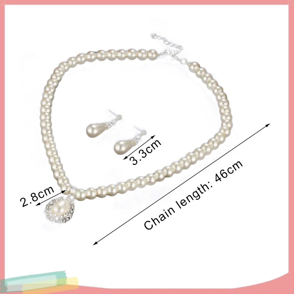 Bộ Vòng cổ + Đôi Khuyên Tai Đính Ngọc Trai Giả Thiết Kế Hình Giọt Nước Độc Đáo Cho Nữ