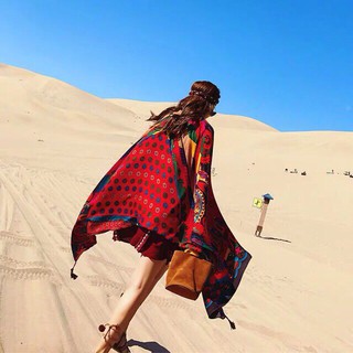 Khăn choàng boho đi biển thổ cẩm đỏ - Mã LN006