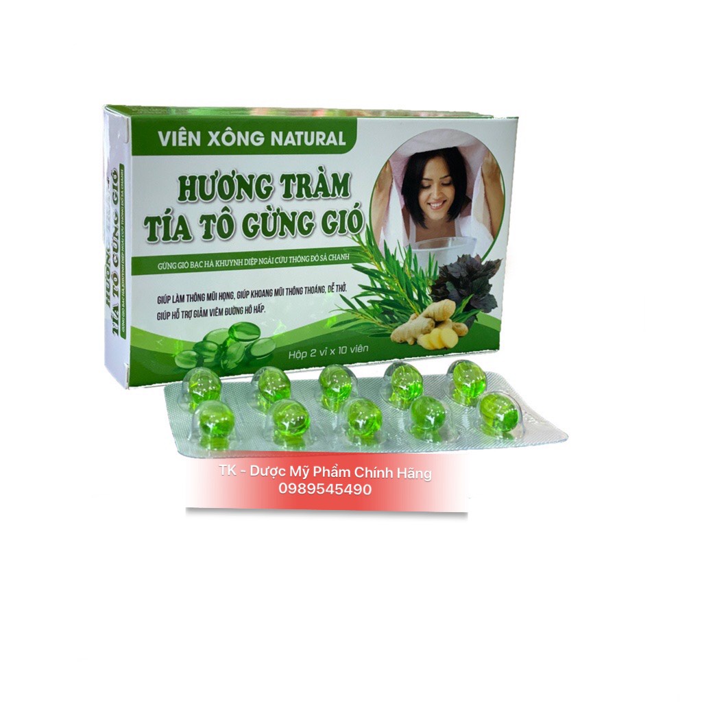 Viên Xông Hương Tràm Tía Tô Thông Đỏ Xả Chanh / Tía Tô Gừng Gió - Hộp 20 Viên